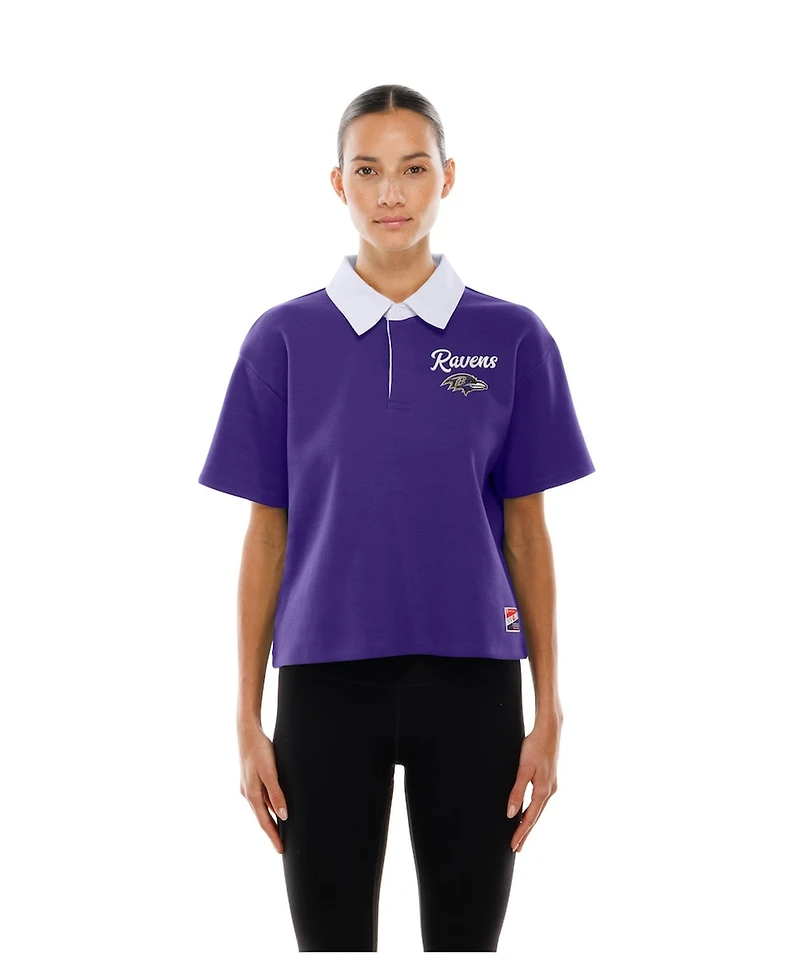 New Era Women's Purple Baltimore Ravens Throwback Boxy Cropped Polo Shirt