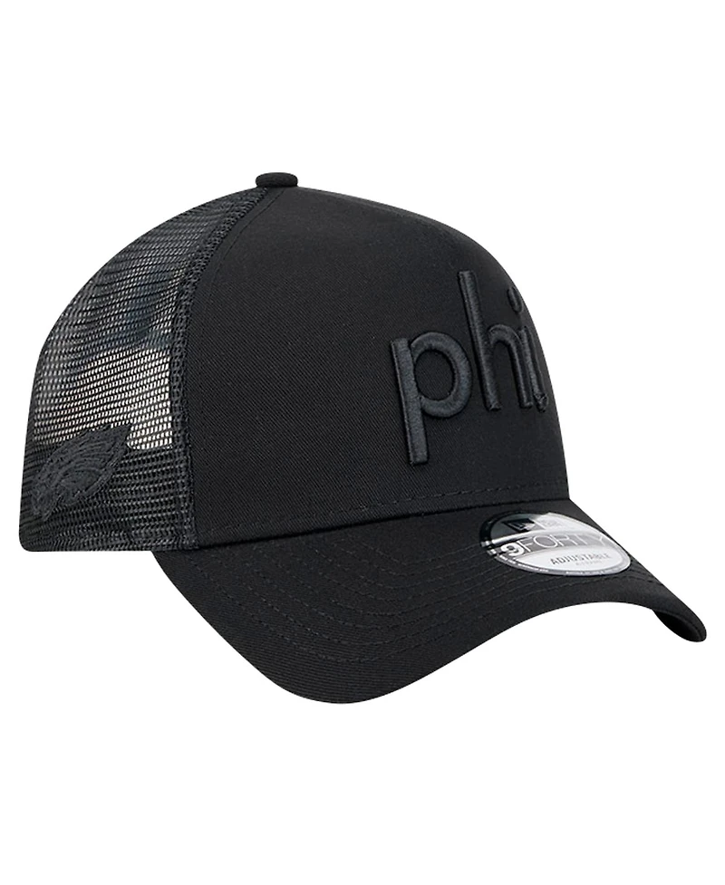 New Era Men's Black Philadelphia Eagles Domain 9FORTY A-Frame Trucker Adjustable Hat