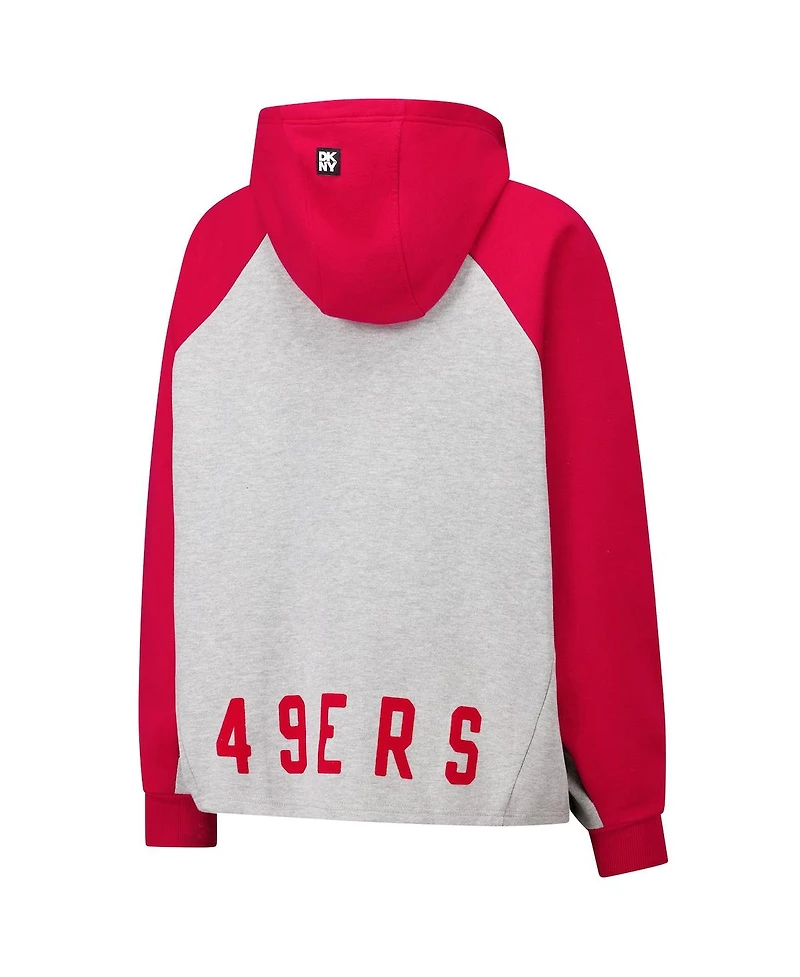 Dkny Sport Women's Gray/Scarlet San Francisco 49ers Joy Cropped Raglan Pullover Hoodie