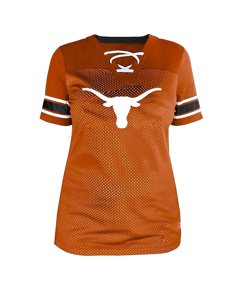 Fanatics Women's Texas Orange Longhorns Plus Mesh Overlay Lace-Up Jersey T-Shirt