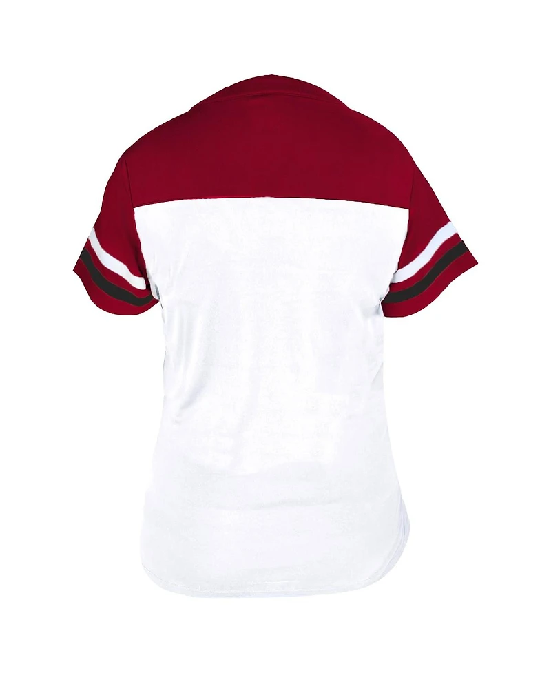 Fanatics Women's White/Red Cincinnati Reds Plus Size Two-Stripe V-Neck T-Shirt