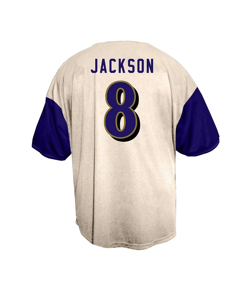 Fanatics Men's Lamar Jackson Cream Baltimore Ravens Big Tall Baseball Button-Up Shirt