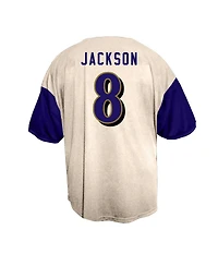 Fanatics Men's Lamar Jackson Cream Baltimore Ravens Big Tall Baseball Button-Up Shirt