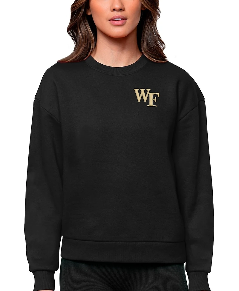 Antigua Women's Black Wake Forest Demon Deacons Logo Victory Crewneck Pullover Sweatshirt