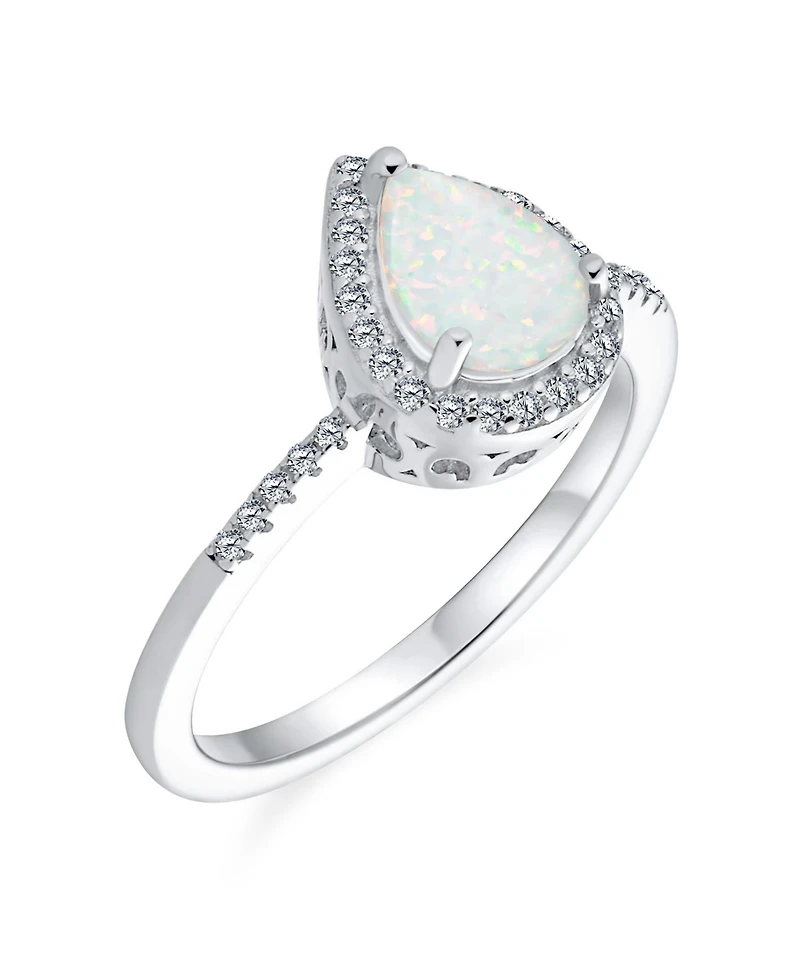 Bling Jewelry Halo Pear Shape Teardrop Cocktail 3 carat Synthetic Opal Ring Cathedral Setting Sterling Silver