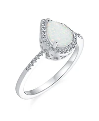 Bling Jewelry Halo Pear Shape Teardrop Cocktail 3 carat Synthetic Opal Ring Cathedral Setting Sterling Silver