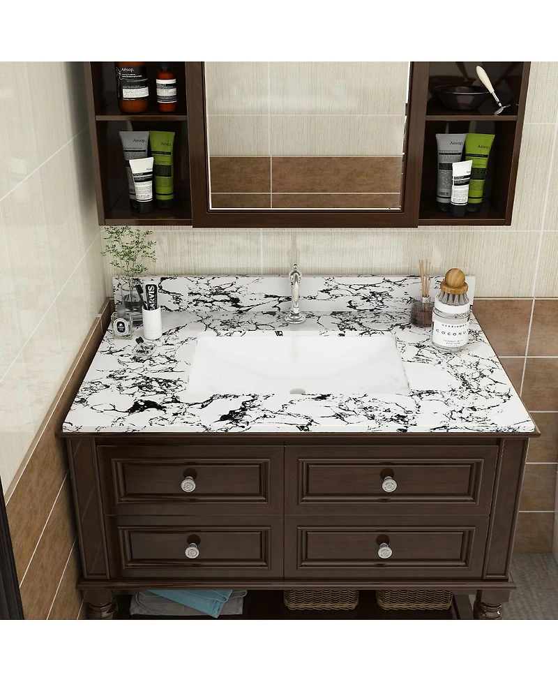 Sillysis 31/37/43 Inch Sintered Stone Bathroom Vanity Top with Ceramic Undermount Sink, Backsplash, Overflow, Stain Resistant Surface