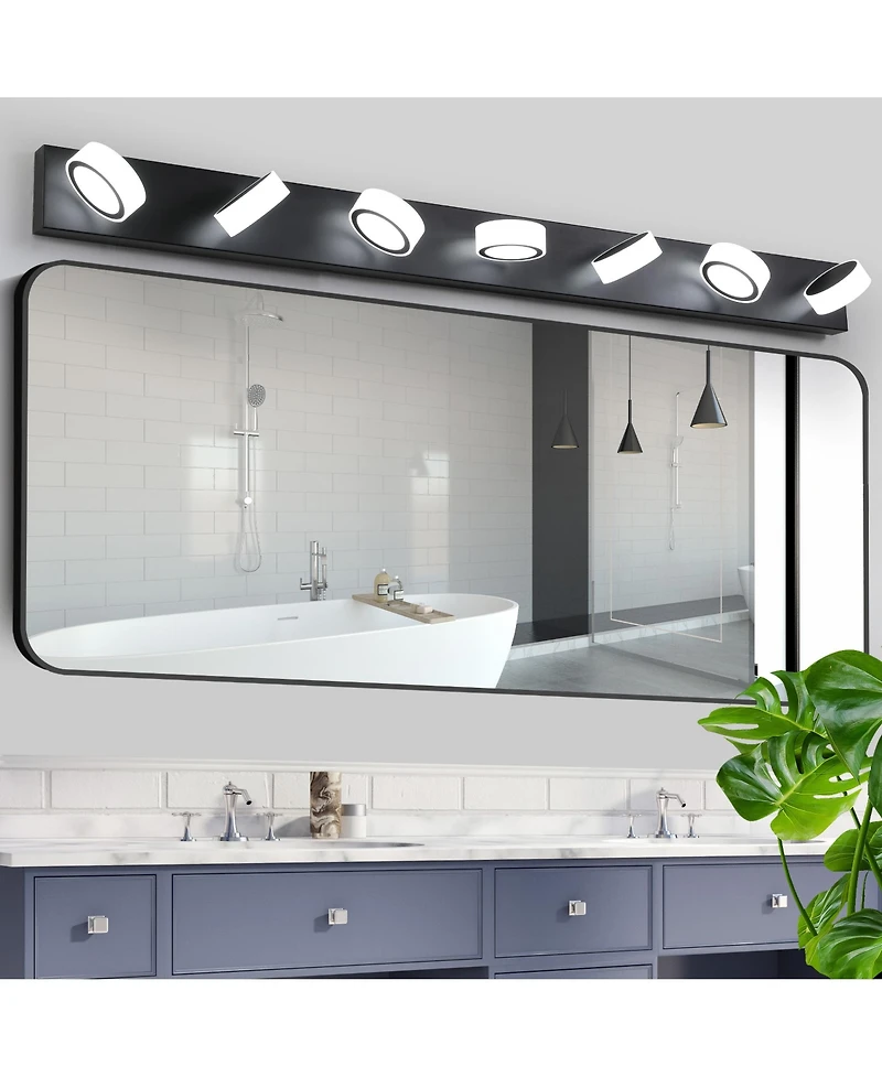 Busdays 52 Inch Modern 7 Light Led Vanity Light Fixture with Acrylic Shades Dimmable Bathroom Wall Sconce for Mirror Shower Decor