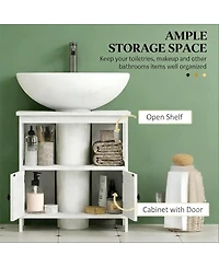 Sillysis 23.5 Inch Farmhouse Under Sink Bathroom Storage Cabinet with Door and Open Shelf, Space Saving Engineered Wood Organizer