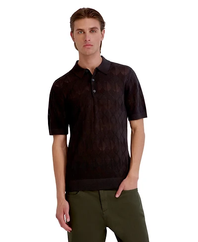 Karl Lagerfeld Paris Men's Open Weave Diamond Knit Polo Shirt