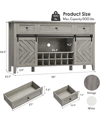 gaomon Farmhouse 59" Buffet Cabinet with Sliding Barn Door, 33.4" Tall Wood Rustic Sideboard with 3 Drawer