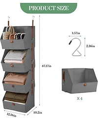 gaomon Hanging Closet Organizer 4 Tier, Non-Woven Fabric Storage Shelves with Collapsible Baskets, Space-Saving Hanging Organizer for Bedroom, Dorm