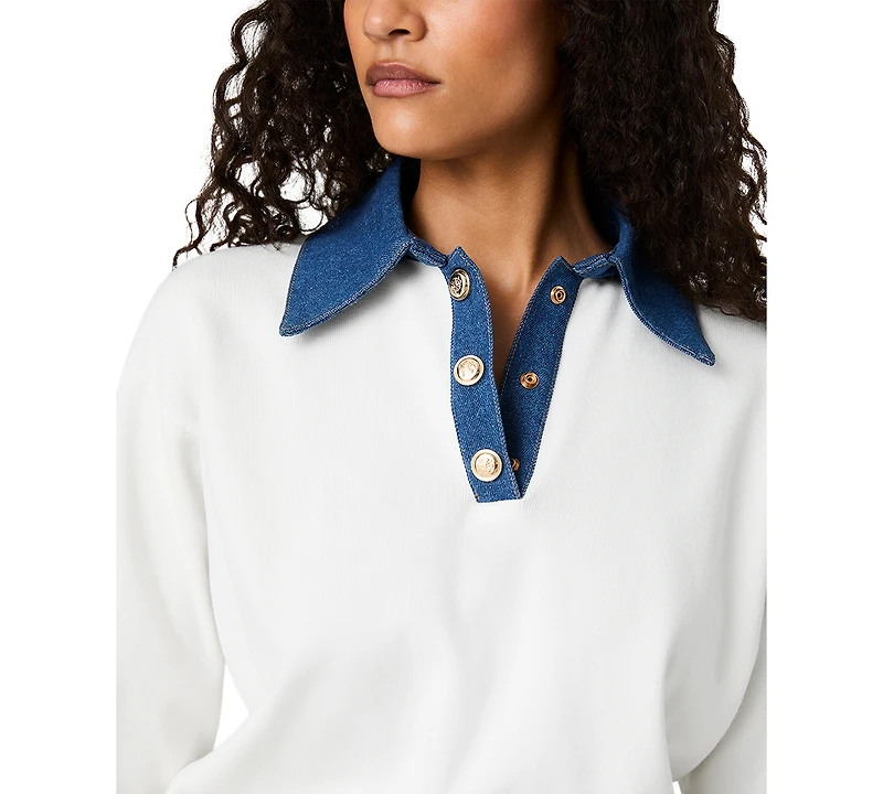 French Connection Women's Denim Knit Collared Sweater