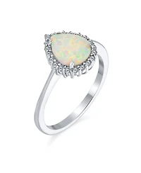 Bling Jewelry Created Opal Cocktail Ring 3 carat Halo Pear Teardrop .925 Sterling Silver