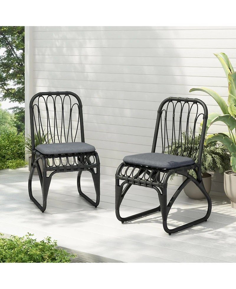 Clihome 2Pcs Outdoor Pe Rattan Dining Chairs with Cushions Wicker Patio Armless