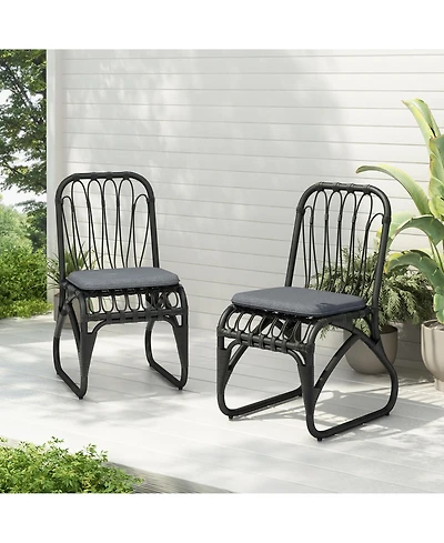 Clihome 2Pcs Outdoor Pe Rattan Dining Chairs with Cushions Wicker Patio Armless