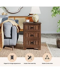 Gymax 2-Piece 3 Drawers End Table Nightstand Bedroom Storage Wood Slide