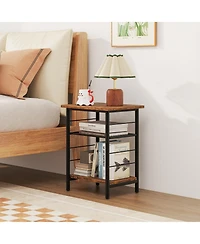 Gymax 2PCS 3-Tier Side End Table w/ Adjustable Mesh Shelf Narrow Nightstand
