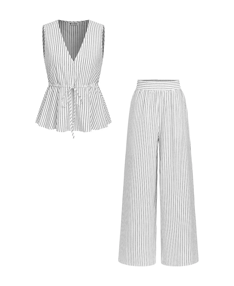 Cupshe Women's Striped Sleeveless Peplum Top and Wide-Leg Pants Matching Set