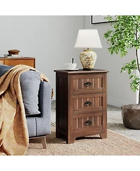 Gymax 3 Drawers End Table Nightstand Bedroom Storage Wood Slide
