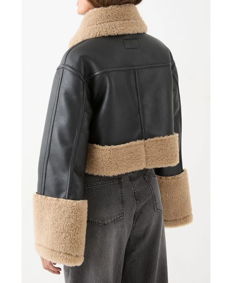 MissPap Women's Faux Fur Trim Aviator Jacket