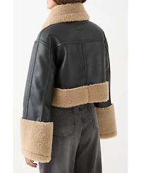 MissPap Women's Faux Fur Trim Aviator Jacket