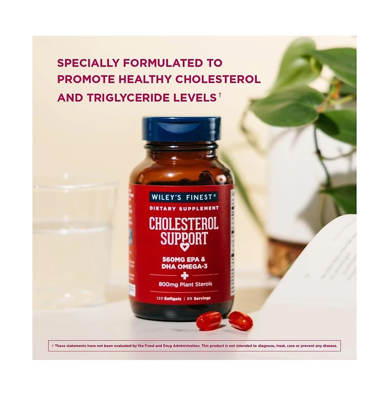 Wiley's Finest Wild Alaskan Fish Oil Cholesterol Support - Heart Health Supplement for Men and Women