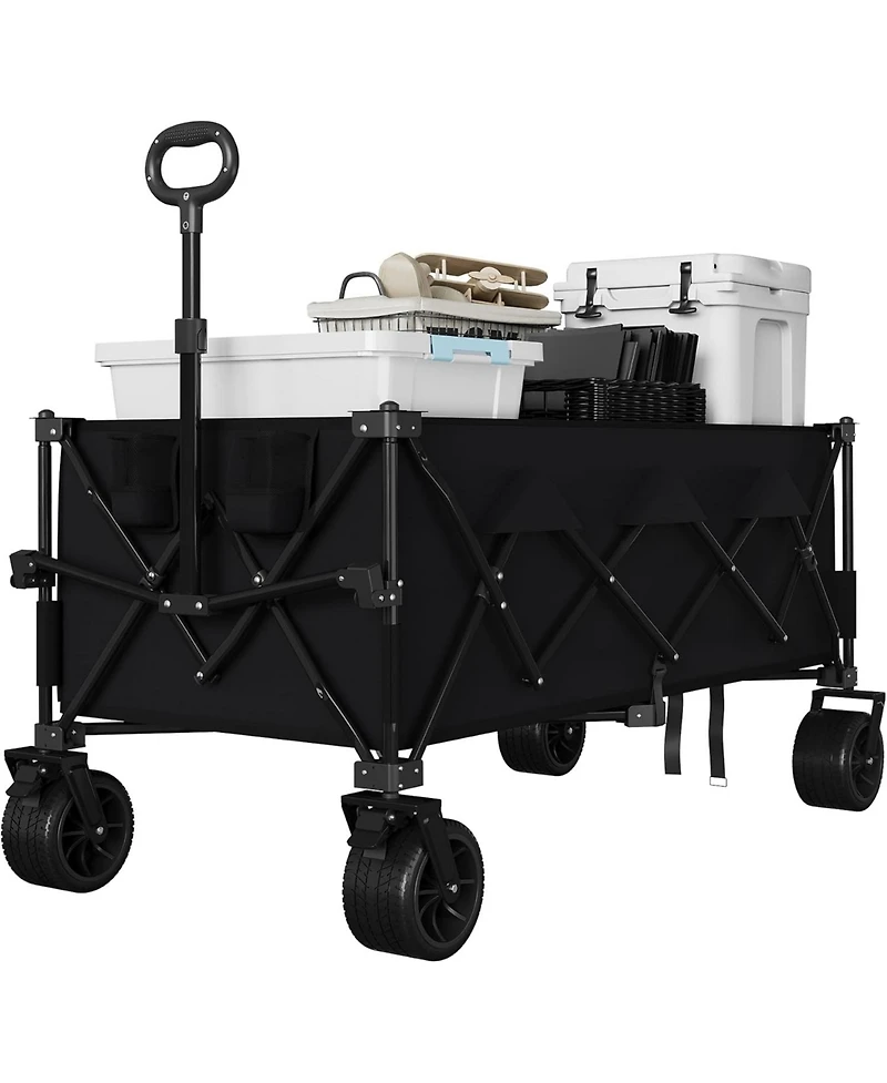 gaomon 52in Foldable Beach Wagon 460 Lb Capacity All-Terrain Cart Heavy Duty Collapsible Wagon for Camping Sand Grass with Cup Holders