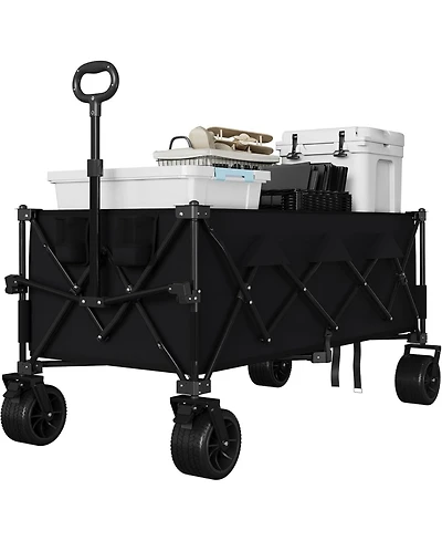gaomon 52in Foldable Beach Wagon 460 Lb Capacity All-Terrain Cart Heavy Duty Collapsible Wagon for Camping Sand Grass with Cup Holders
