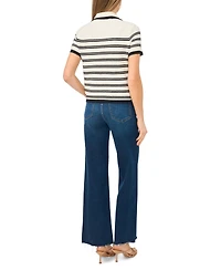 Vince Camuto Women's Striped Collared Short-Sleeve Cardigan