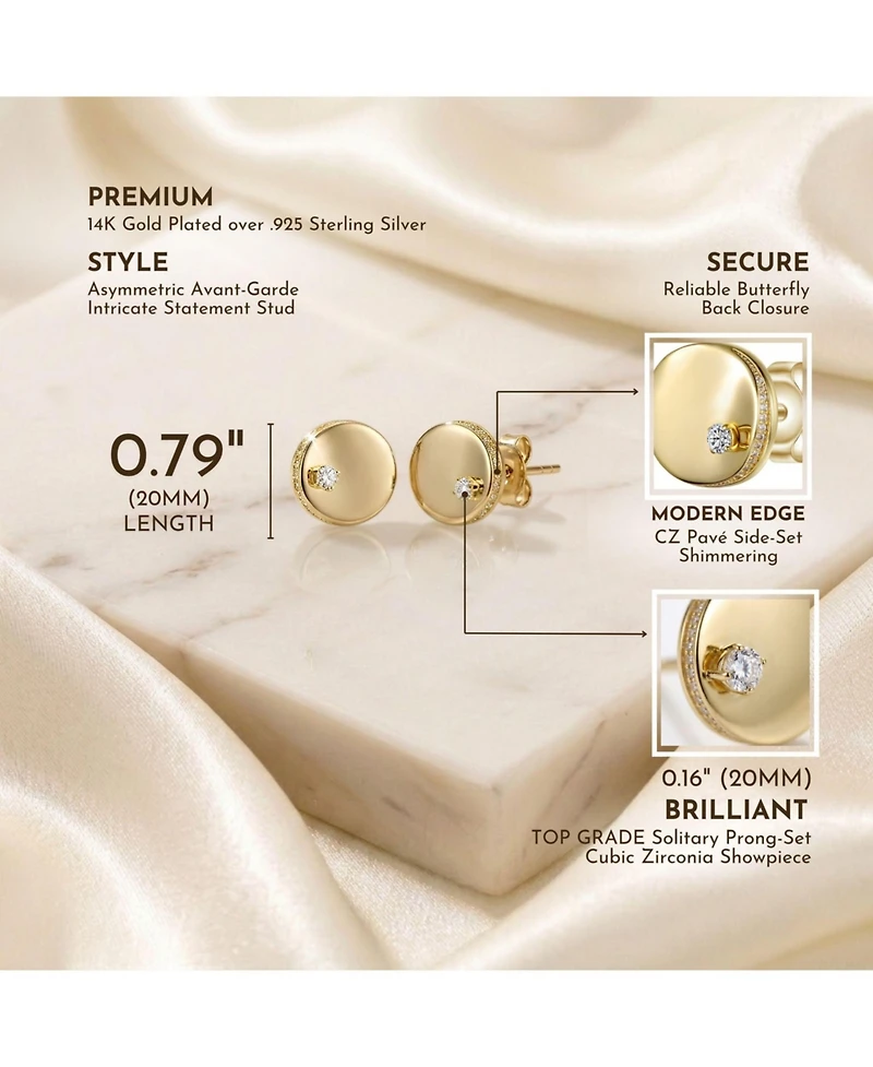 14K Gold Plated with Clear Cubic Zirconia Circle Stud Earrings