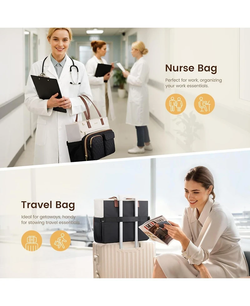 Lovevook Women's Work Bag with Large Cup Holder, Capacity Teacher Tote Multi Pockets, Water Resistant Nurse Diaper
