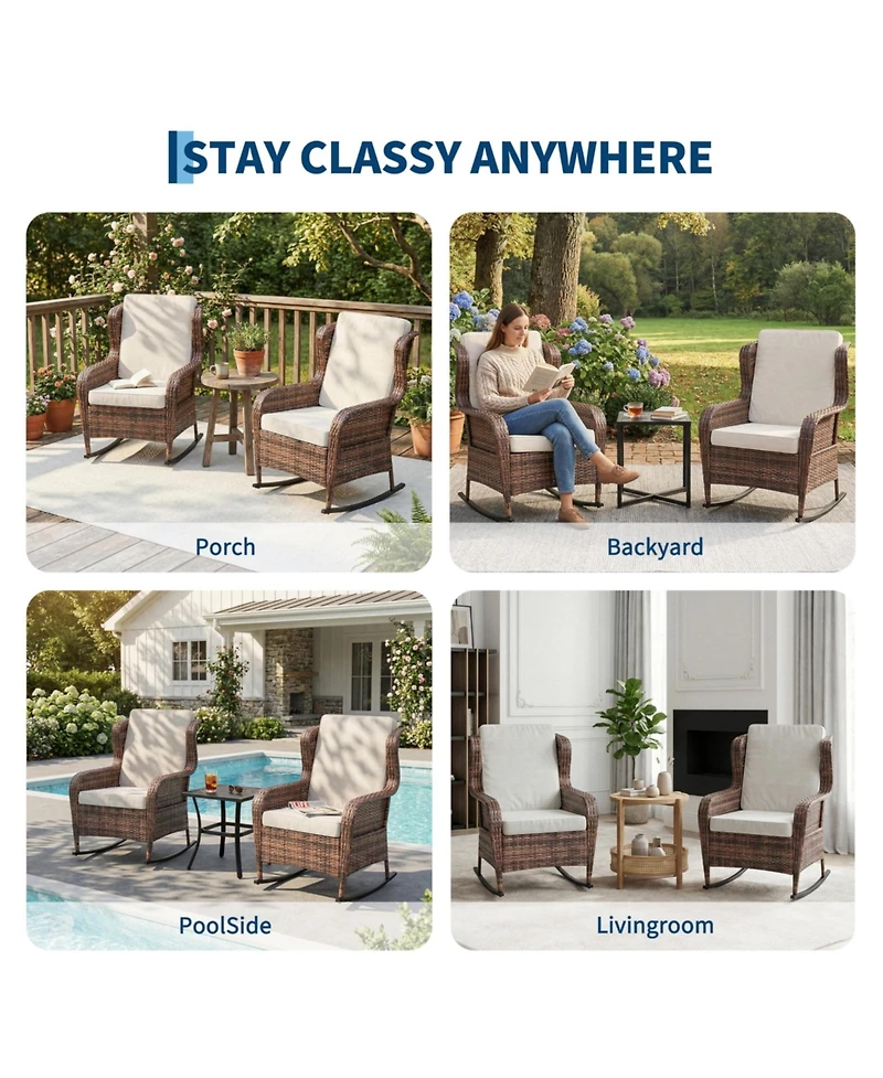gaomon All-Weather Pe Rattan Rocking Chair, Outdoor Wicker Rocker for Patio Garden Porch Deck Backyard