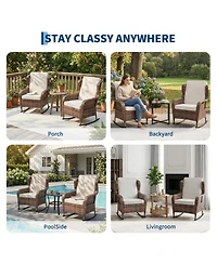 gaomon All-Weather Pe Rattan Rocking Chair, Outdoor Wicker Rocker for Patio Garden Porch Deck Backyard
