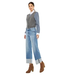 KanCan Women's Kenny Mid Rise Crop Wide-Leg Jeans