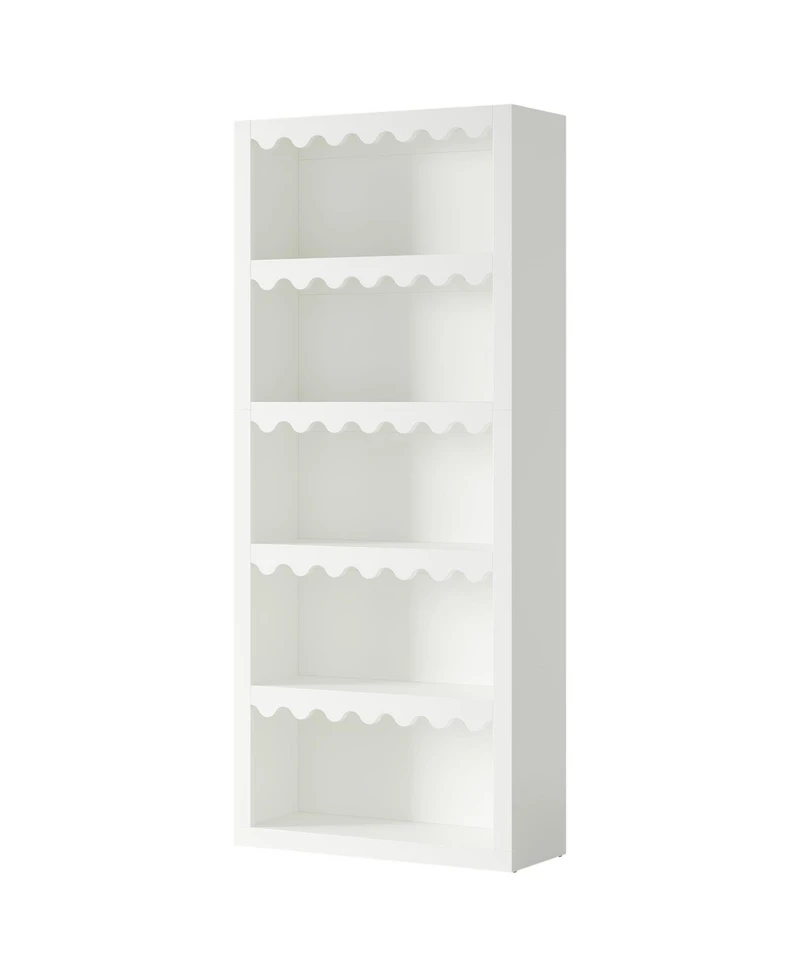 Slickblue 5-Tier Modern Bookcase with Decorative Scalloped Shelves for Living Room