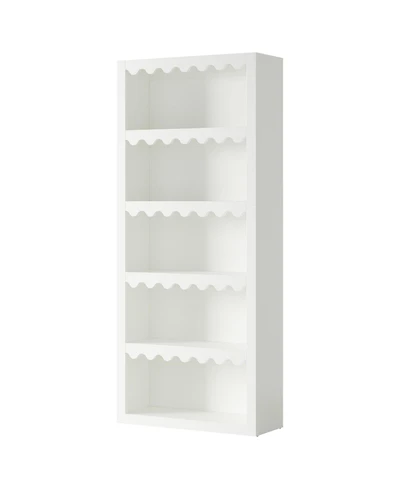 Slickblue 5-Tier Modern Bookcase with Decorative Scalloped Shelves for Living Room