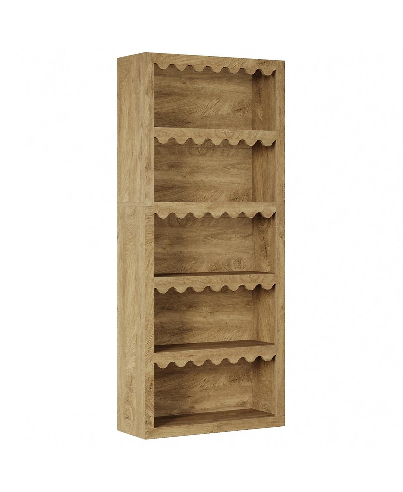 Slickblue 5-Tier Modern Bookcase with Decorative Scalloped Shelves for Living Room