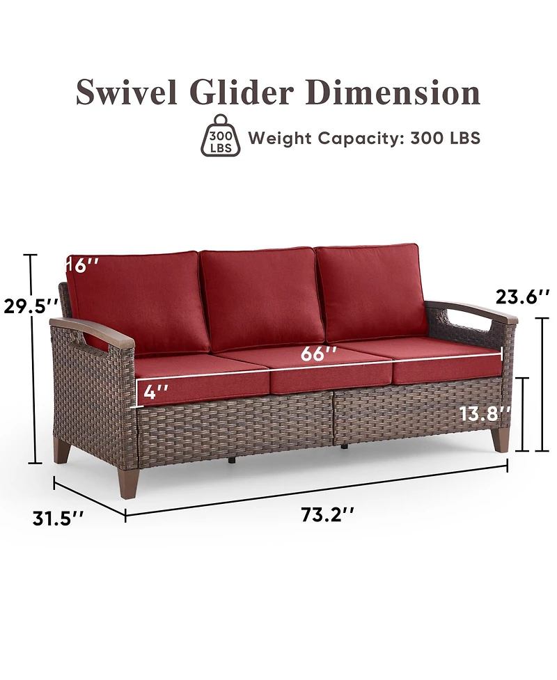 Pocassy Outdoor Patio Couch Sofa, All Weather Wicker 3 Seater Couch, Outdoor Seating Patio Furniture Sofa with Olefin Cushion