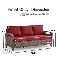 Pocassy Outdoor Patio Couch Sofa, All Weather Wicker 3 Seater Couch, Outdoor Seating Patio Furniture Sofa with Olefin Cushion
