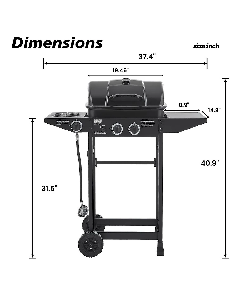 Asagikoiai 2 Burner Propane Gas Grill with Side Burner, Stainless Steel Outdoor Bbq