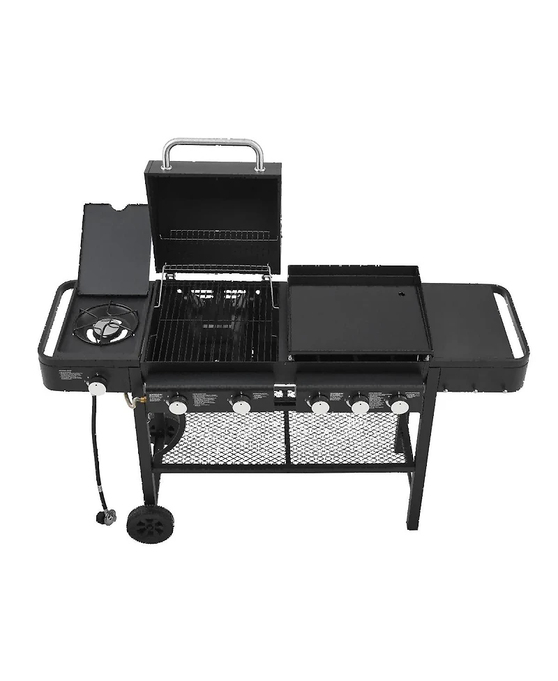 Asagikoiai 5 Burner Propane Gas Grill and Griddle Combo, 56,000 Btu Outdoor Bbq with Side Burner