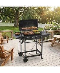 Asagikoiai 4 Burner Bbq Gas Grill with Side Burner, Stainless Steel Outdoor Barbecue for Patio
