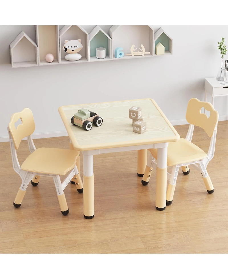 homfan Height Adjustable Toddler Table with 4 Chairs, Multi-use Kids Play Furniture for Reading, Drawing, Dining and Daily Games