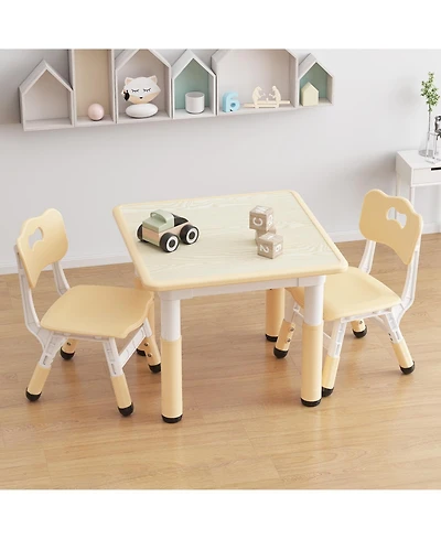 homfan Height Adjustable Toddler Table with 4 Chairs, Multi-use Kids Play Furniture for Reading, Drawing, Dining and Daily Games