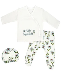 Baby Mode Girls' Long-Sleeve Top pant and Cap, 3-Piece Set