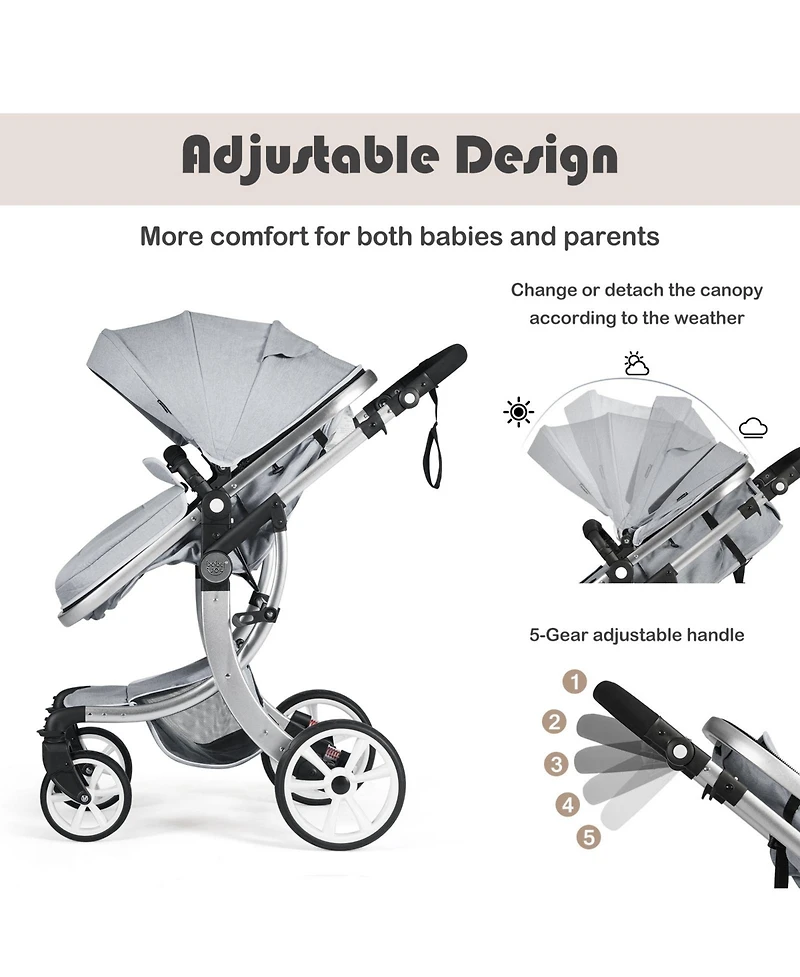 2-in-1 Baby Stroller High Landscape Infant Stroller w/ Reversible Seat