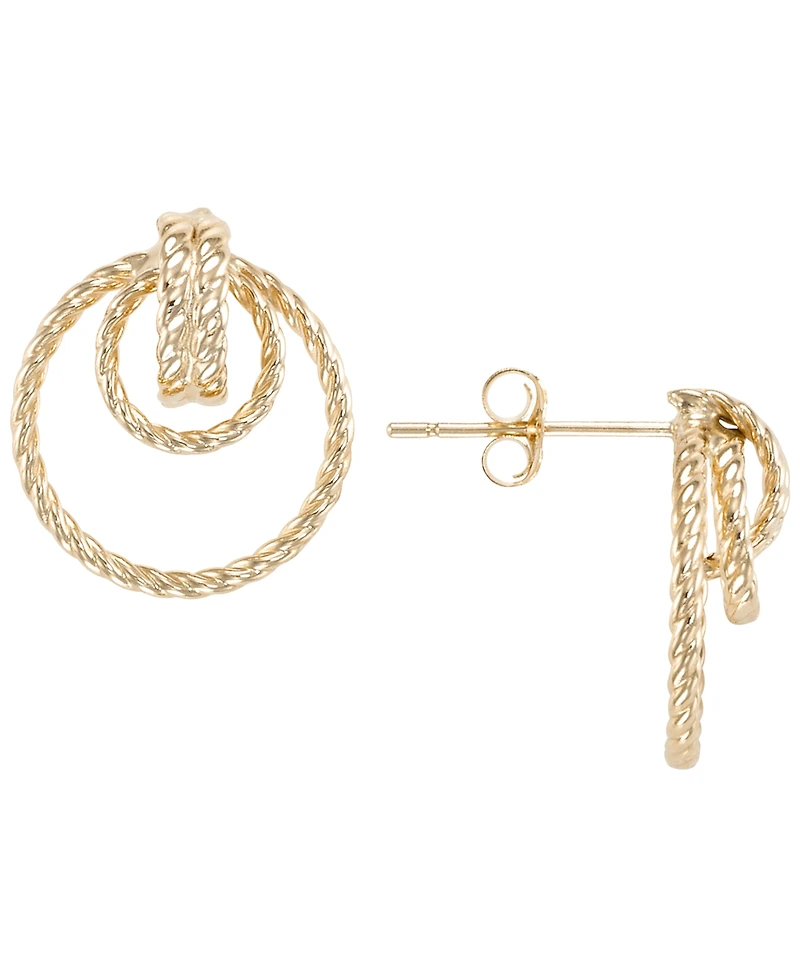 Italian Gold Double Round Twisted Texture Stud Earrings in 10k Yellow Gold
