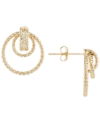 Italian Gold Double Round Twisted Texture Stud Earrings in 10k Yellow Gold