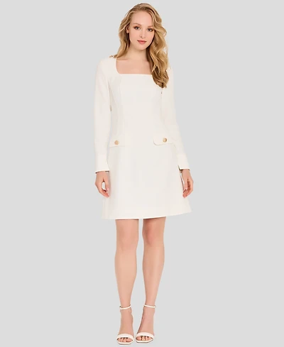 Tahari Asl Women's Long-Sleeve Square Neck Dress